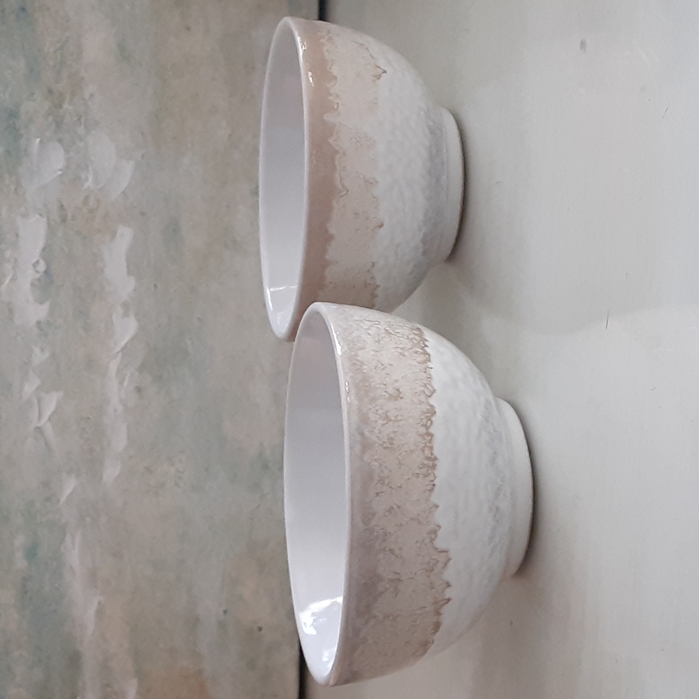 Cream Tan Drip Glaze Stoneware 4" Bowls Fruit Sauce
